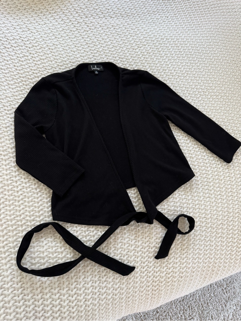 Lulu's Black Ribbed Tie-Waist Cardigan